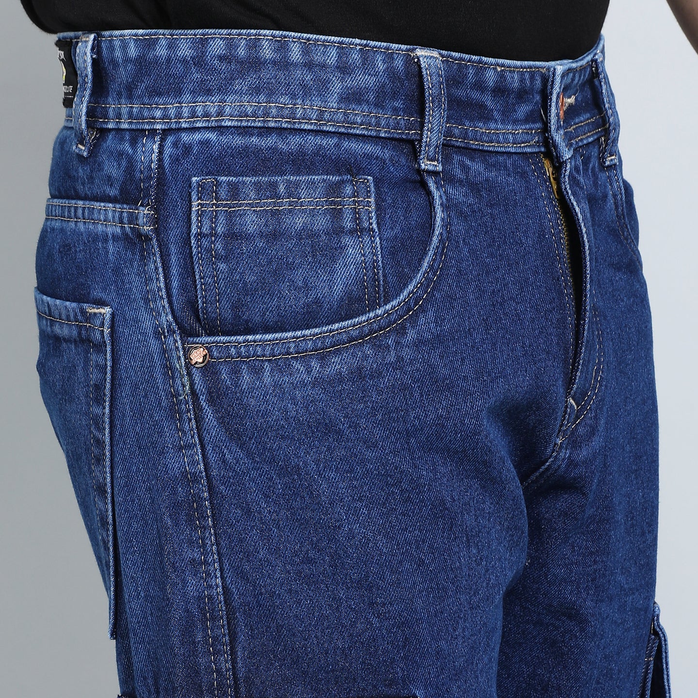 DARK BLUE BAGGY CARGO FIT JEANS 4639-1